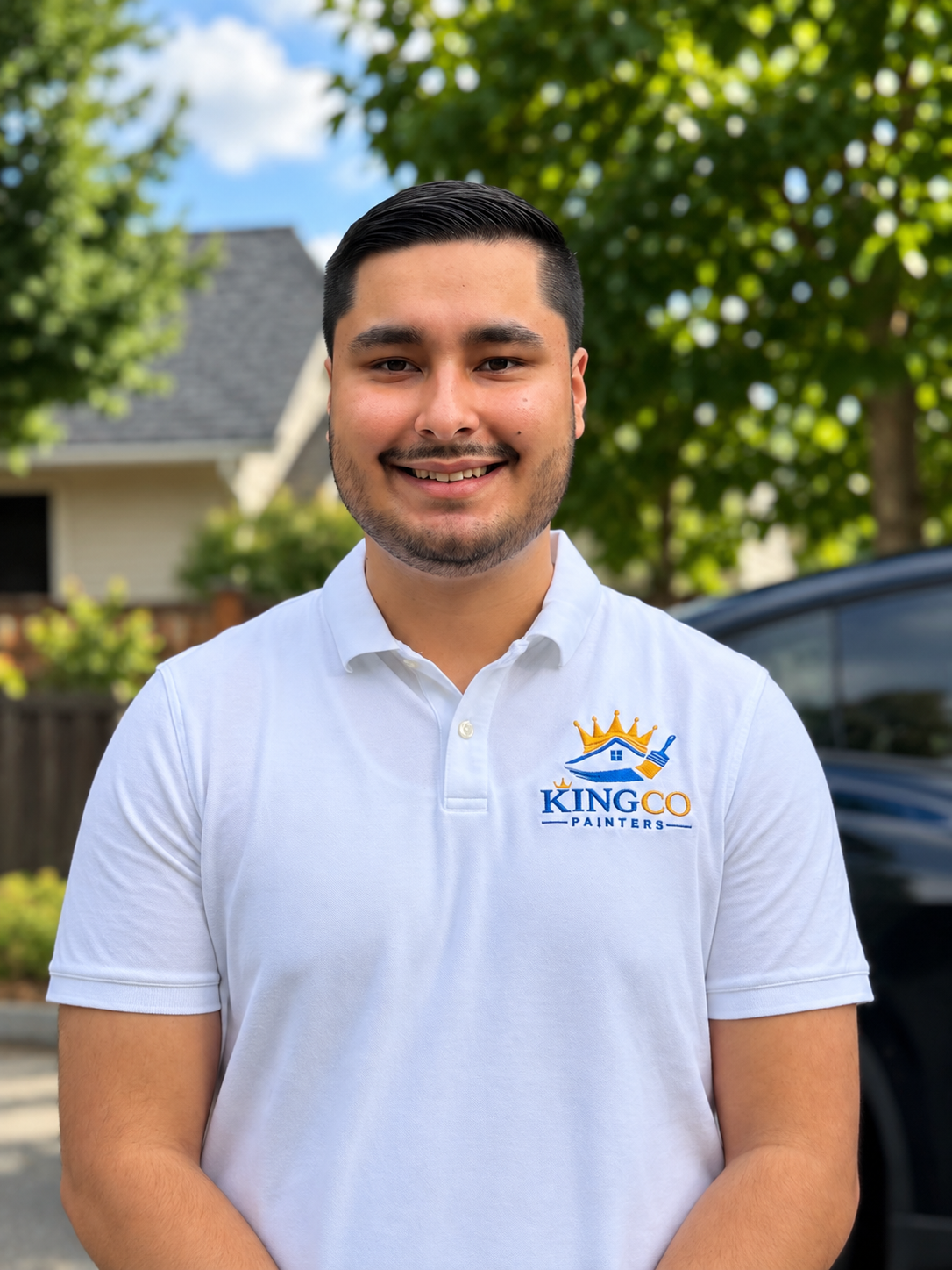 Marco, painter and owner of KingCo Painters, wearing his company polo